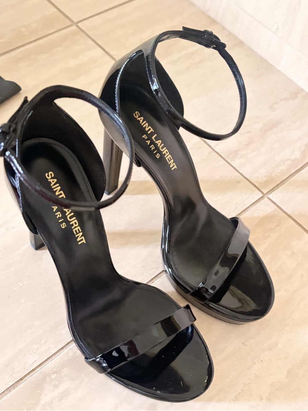 Saint Laurent Patent Platform Heels Sandals, 36, black, like new minimalist